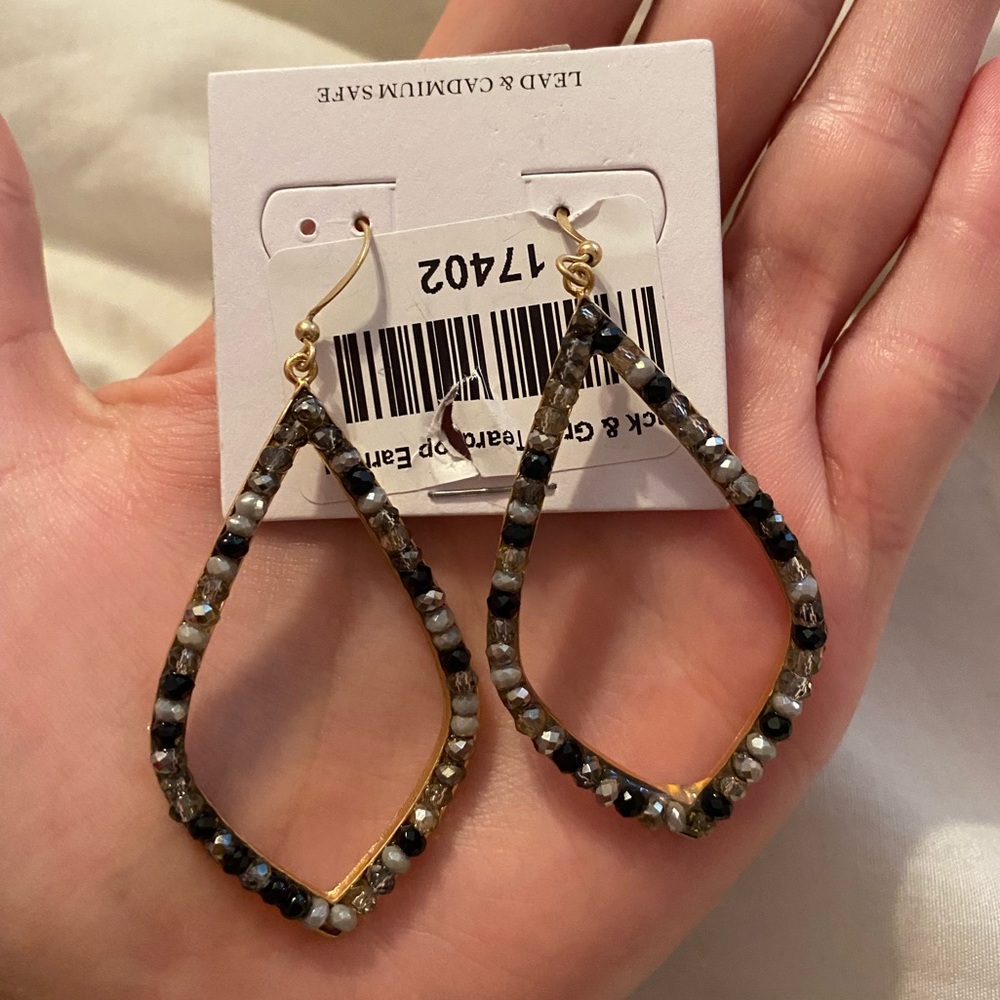 Boutique Black & Grey Teardrop Earrings